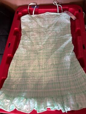 Light Green Smocked Sundress with Ruffle Hem